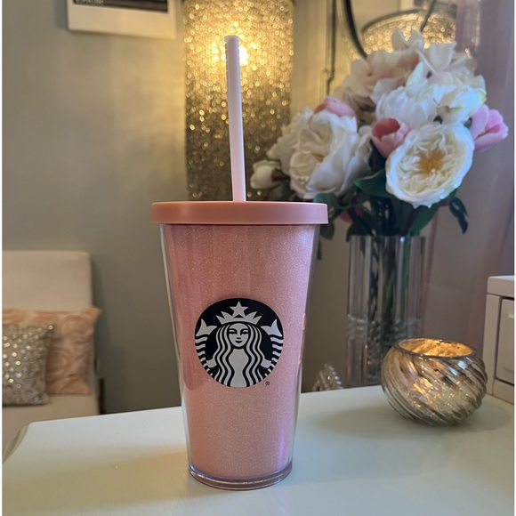 Starbucks 16 oz Light Pink Glitter Cold Beverage Tumbler. Excellent Condition - Picture 1 of 9